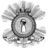 A grayscale pixelated icon featuring a central keyhole shape surrounded by radiating, jagged edges resembling an explosion or burst.