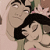 Animated cartoon of two characters in a close embrace, one with dark hair and the other with light brown skin and short hair.