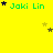 Yellow background with green text 'Jaki Lin' and scattered stars in black, yellow, and brown.
