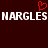 Red heart symbol above white pixelated text 'NARGLES NARGLES' on dark brown background.