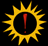 Animated golden sunburst icon with red exclamation mark center, rotating through multiple angles and orientations against black background.