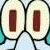 Two large cartoon eyes with thick black outlines, white sclera, and dark red rectangular pupils facing forward on a light background.
