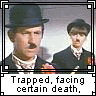 Two side-by-side show a man in a bowler hat and woman in a small hat, with text captions below each