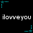 A black background displays repeated 'ilovveyou' text and cyan star-shaped icons with dotted lines, some of which animate in a sequence.