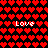 Red heart pattern with white 'Love' text on black background, transitioning from bright red to dark red gradient.