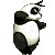 Pixelated panda character in four sequential poses showing walking motion against gray background.