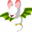 A 48x48 pixel animated buddy icon featuring a cartoon dragon-like creature on the left and green text on a dark background on the right, displayed as a contact sheet with two frames.