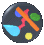 Animated circular icon with dark background showing shifting blue teardrop, orange line, red squiggly line, yellow circle, green circle, and blue circle elements.