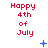 Red text 'Happy 4th of July' repeated in a with blue pixelated symbols changing across frames
