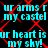 Cyan text on black background with red pattern repeating phrases 'ur arms r ur arms r my castel' and 'ur heart is ur heart is my sky!' in four identical quadrants