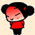 Pixelated cartoon character with red top and black pants in multiple poses showing slight head and body shifts.