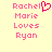 Pixelated text in pink on a light yellow background, with one version showing a heart symbol replacing the 'l' in Rachel.