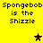 Yellow background with pixelated text "Spongebob is the Shizzle" repeated four times and three star icons in dark red, brown, and gold.