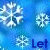 A 2x2 contact sheet of a blue animated snowflake icon with visible text changes across frames, showing partial and full phrases on a transparent background.
