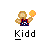 Pixelated character with blonde hair holds a yellow checkered ball, wearing red and blue patterned shirt over dark pants on gray background.