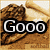 Pixelated image of a chocolate chip cookie on a wooden surface with a rolling pin, overlaid with changing text in a bold, blocky font.