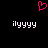 A static pixel art image with a black background, featuring a pink heart symbol above two identical white text strings.