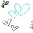 Pixelated heart shapes in light blue and gray on white background, with a black showing 'LOVE<3' text