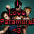Pixelated image of a group with red text overlay reading "I Love Paramore! <3" on teal background.