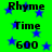Green background with blue stars and repeated text 'Rhyme', 'Time', '600' in black pixelated font.