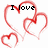 Red pixelated heart outlines form a layered composition with black text reading 'I love' inside the topmost heart on white background.