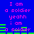 Blue background with pink text repeating "I am a soldier yeahh i am" and green horizontal bars moving across the screen.