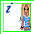Animated pixel art contact sheet showing a blonde cartoon woman in blue dress with changing text and expressions across seven frames.