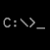 A static contact sheet of two pixelated command-line interface frames showing a C: prompt with cursor variations on black background.