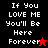 Pixelated text "If You LOVE ME You'll Be Here Forever" on split black and red backgrounds with star symbols.