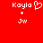 Red background with white pixelated text 'Kayla' and 'Jw' separated by a plus sign, where the 'a' in 'Kayla' is replaced by a heart symbol on the left side.