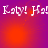 Pixelated text repeats 'Katy! Ha!' across a gradient background with red and purple hues, showing animation changes in the lower-left corner.