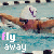 Animated contact sheet showing a swimmer in pool lane with changing text colors on "fly away" overlay across three frames.