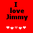 Red background with black text "I love Jimmy" and five pixelated hearts below, where the third heart is pink in one frame and white in another.