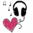 Pixelated icon with headphones, musical notes, and a heart on white background; pink text reads "I Got Music" and "I Dot Need You" on black background.