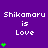 Purple background displays repeated "Shikamaru is Love" text with green heart stacks varying in height across three