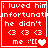 Red background with white pixelated text and symbols arranged in four showing sequential animation changes to a heart symbol