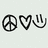 Black line art icons of peace sign, heart, and hand gesture arranged in repeating sequences on light gray background.