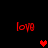 Red pixelated text and heart symbols on a black background, with four 'love' texts and three hearts in varying positions.