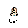 A 4x3 contact sheet of pixel art frames showing a cartoon character named Carl in various poses and speech bubbles with text like "HEY HEY HEY!" and "MEAT THING AWAY FROM ME."