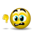 Yellow cartoon face with black eyebrows and blue eyes, showing a thumbs-down gesture in multiple animation frames.