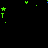 Pixelated text and symbols in green, blue, and cyan on black background with animated color shifts.