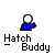 Pixelated character in blue shirt with white head, holding a white egg, transitioning from neutral to smiling to moon-shaped object, with yellow hair in final frame.