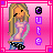 A 3x3 contact sheet of an animated AIM buddy icon featuring a pixelated blonde girl in various poses with the word "Cute" vertically displayed on the right side, set against a pink background with purple borders.