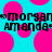Pixelated text 'morgan amanda' repeats across a cyan background with pink circles, each text instance bordered by small black dots.