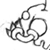 Static black-and-white pixelated icon featuring abstract swirling lines and a curved arrow on white background, with visible anti-aliasing and dithering effects.