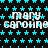 A static digital image with a black background covered in repeating cyan stars, featuring repeated text 'mary caroline' in white pixelated font.