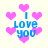 Pixelated icon with blue text "I LOVE YOU" surrounded by pink hearts on a light background.