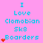 A pink background displays cyan text reading "I Love Clomobian Sk8 Boarders" with red heart symbols appearing in multiple positions across the animation.