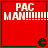 Red square icon with white "PAC MAN" text and dashed underline, green Pac-Man mouth icon in bottom-right corner, four identical frames in