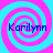 Four identical spiral patterns in cyan and magenta with the name 'Karilynn' overlaid on each, arranged in a